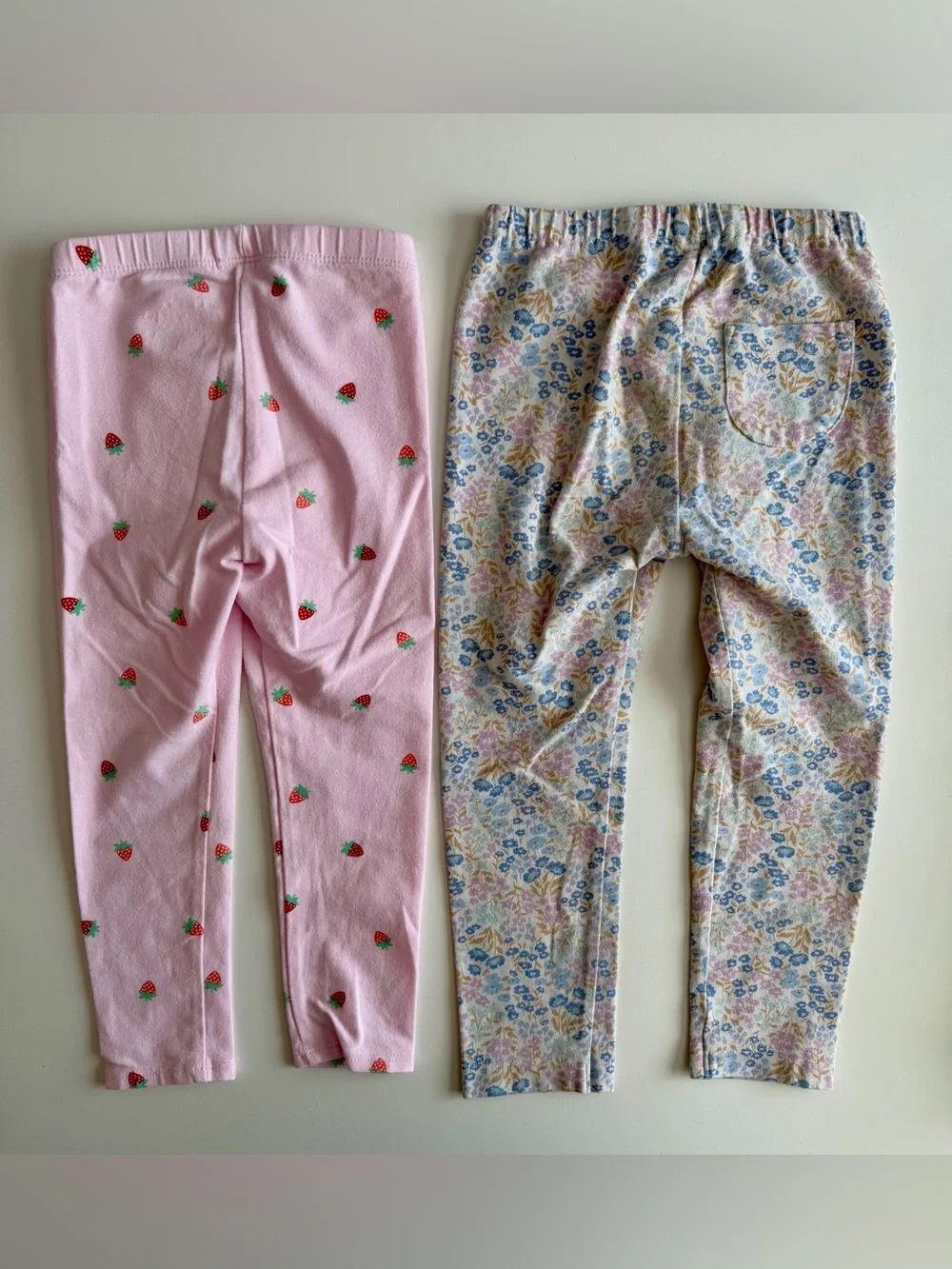 3T Leggings Lot 6 Pair-strawberry, flowers, rainbows, denim, green, check